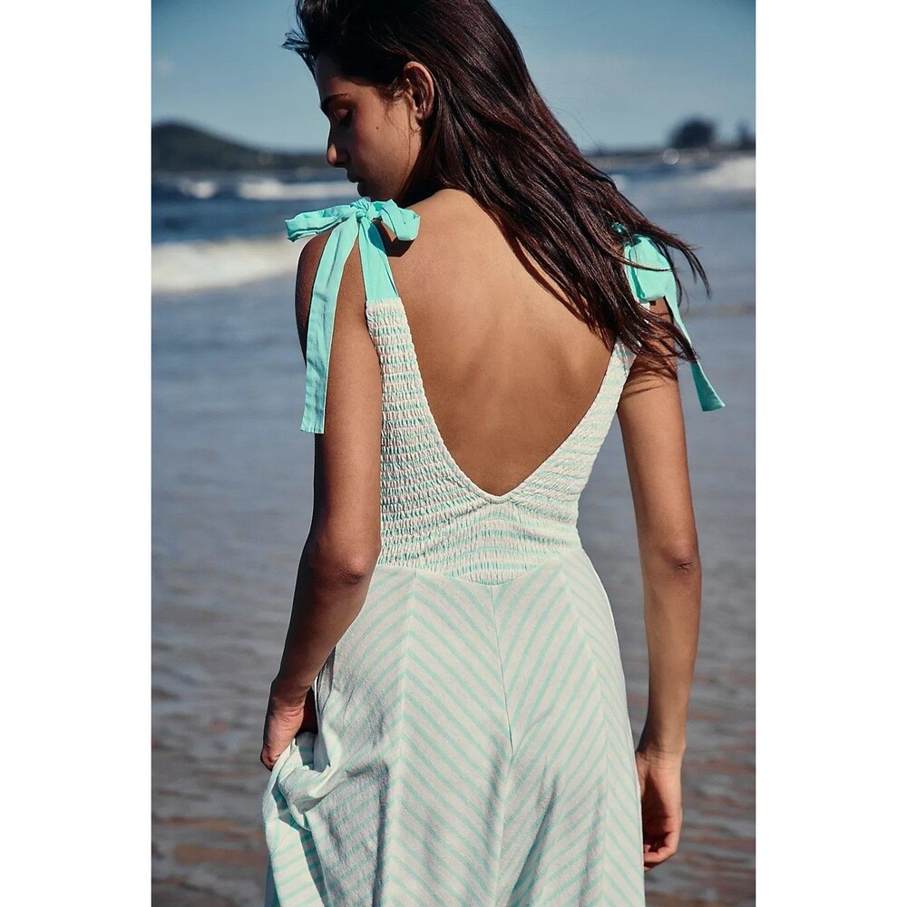 Free People Free-Est Cecelia Midi Dress Striped Printed Smocked Cotton S 286693 - Picture 4 of 10